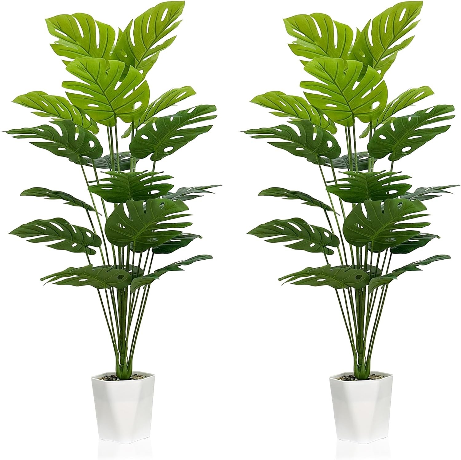 Set of 2 Artificial Monstera Deliciosa Plants in Pots Tropical