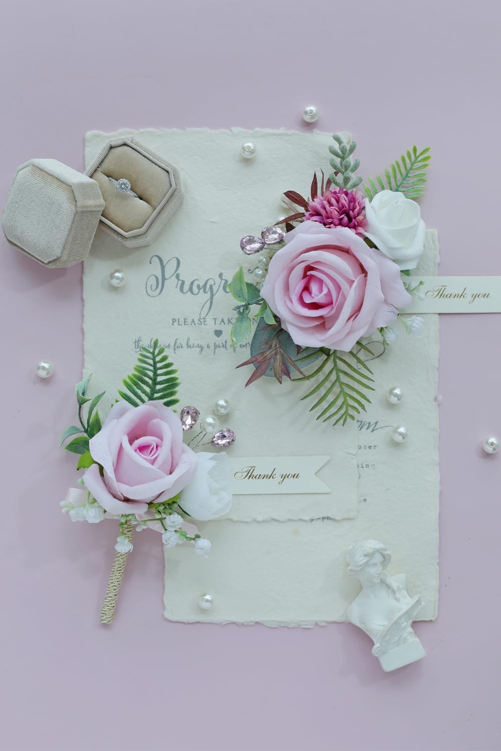 Pink Corsage And Boutonniere Set Prom Wedding Artificial Flower Decor