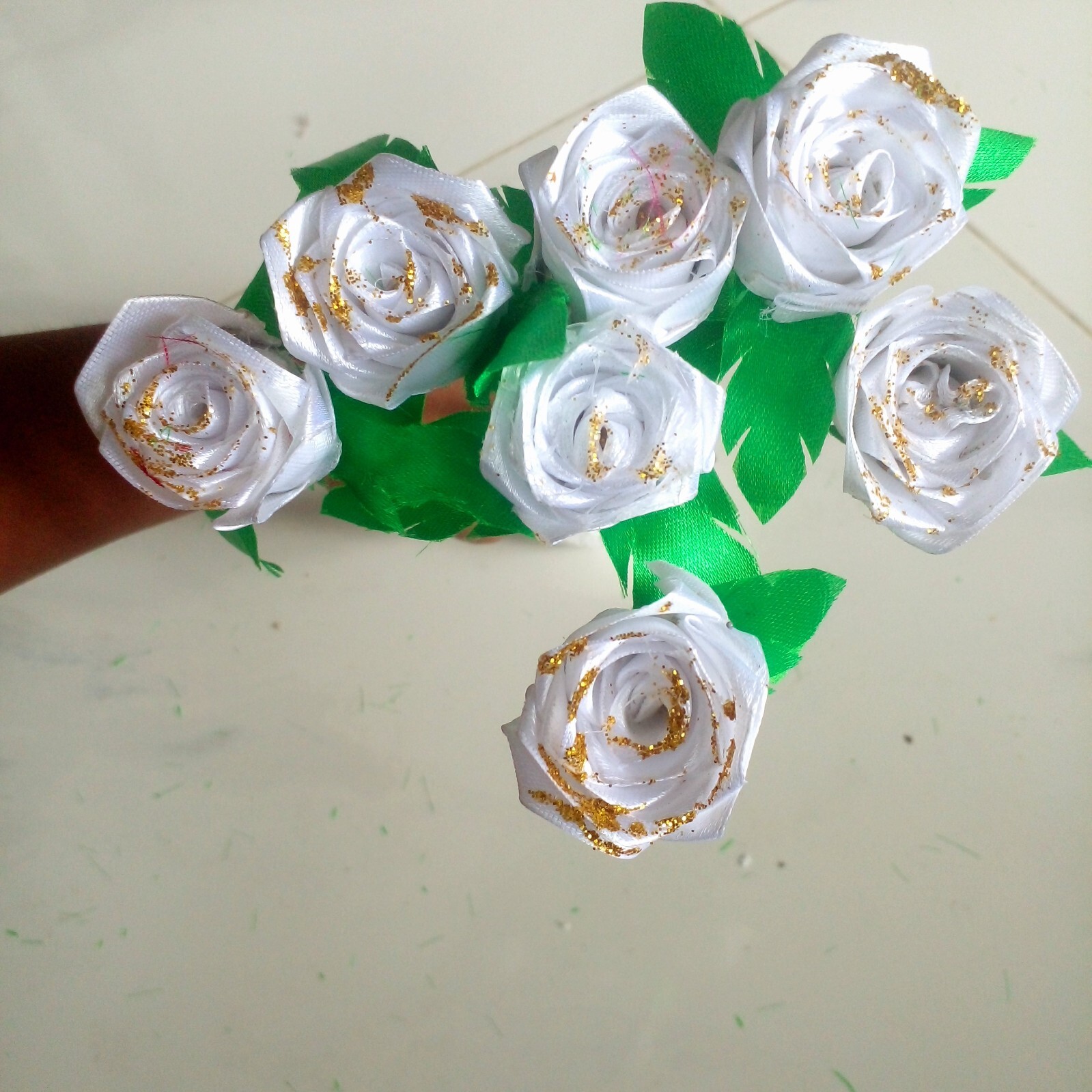 RIBBON ROSE FLOWERS Satin Lot Multicolour DIY Craft Handmade Artificial 5pcs Sti