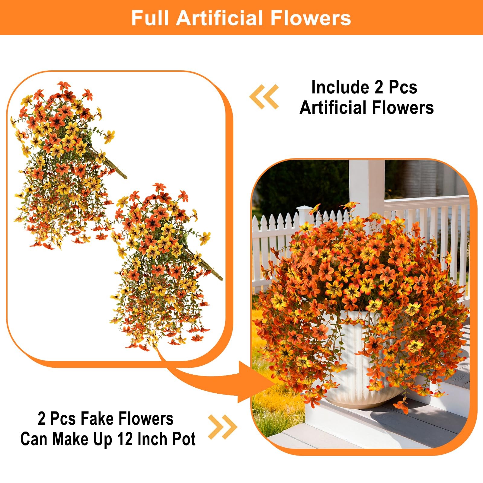 Artificial Hanging Flowers for Outdoors, 2 Pcs Fake Hanging Plant Fall Decora…