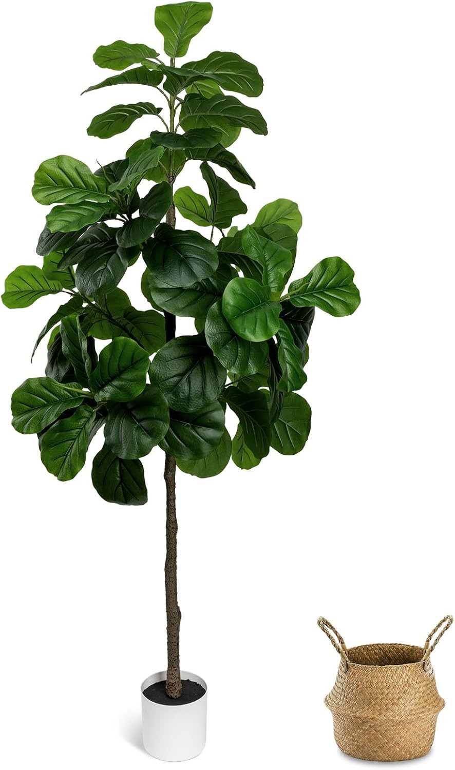 Artificial Fiddle Leaf Fig Tree 6FT – Large Fake Tree with White Planter&Basket,