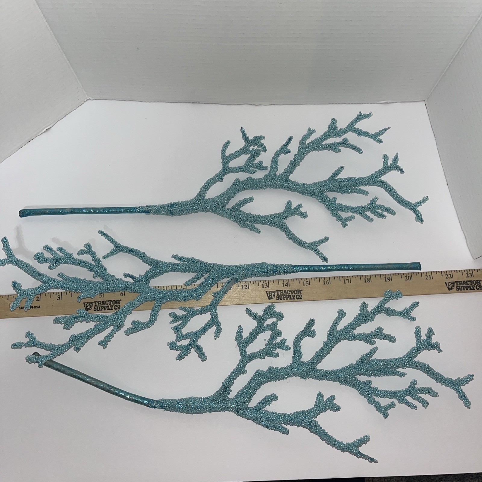 Lot Of 3 Glittered Beaded Twig Branch Spray Blue Coral Nautical Branch Florals