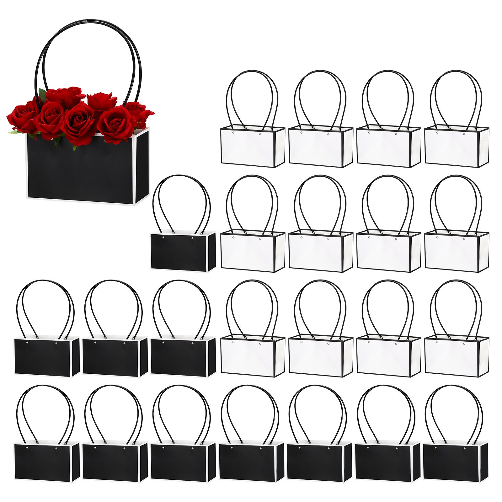 Flower Gift Box, 24 Pcs, Black with White Borders & Black with White Borders