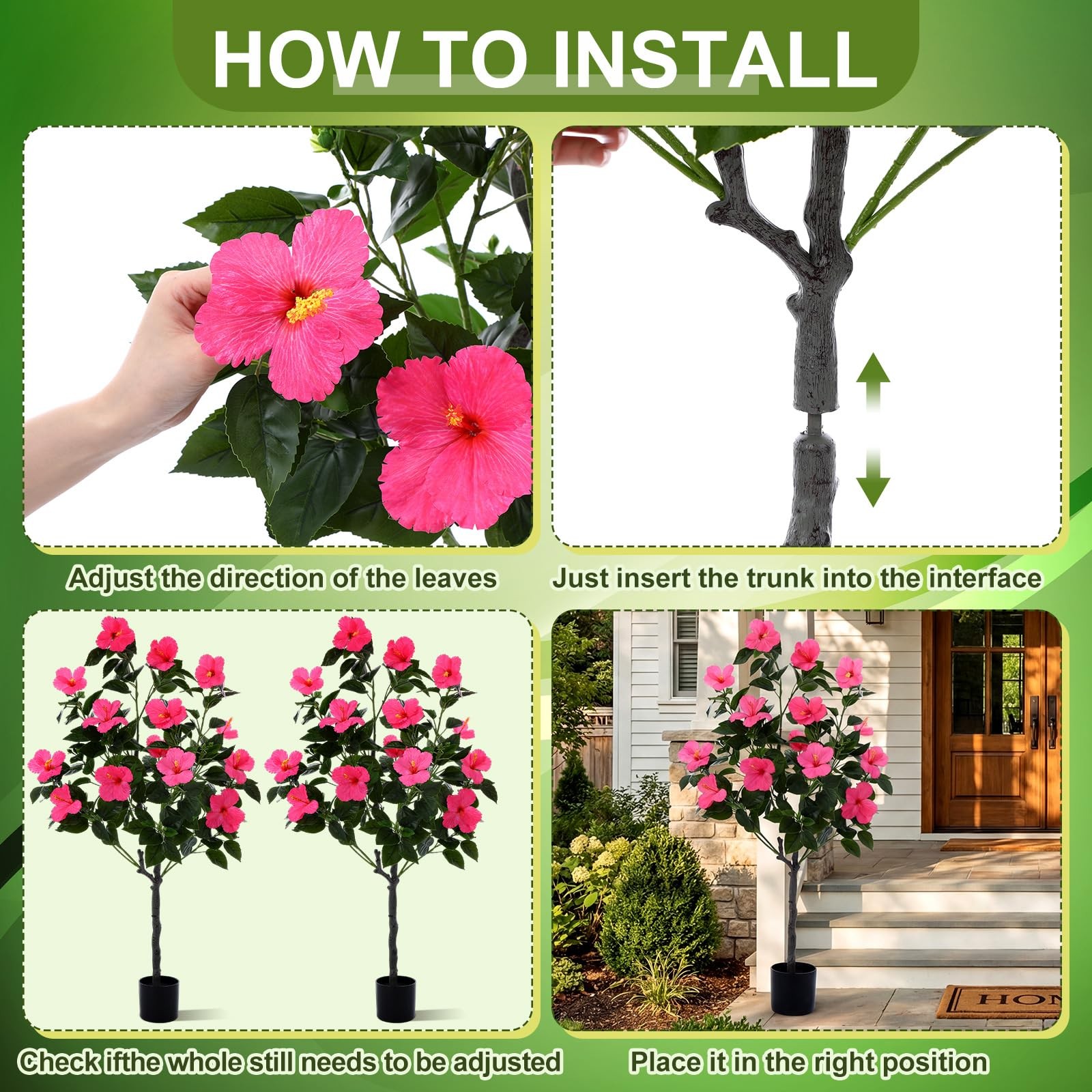 2 Pack 4 ft Artificial Hibiscus Tree Fake with 14 Flowers Hibiscus Tree with …