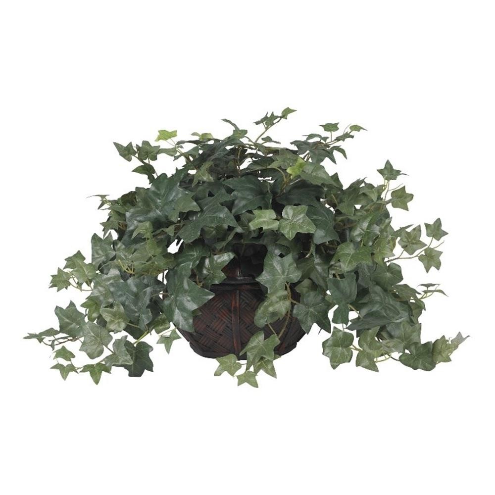 Pemberly Row 18″ Tall Puff Ivy with Vase Silk Plant in Green/Brown