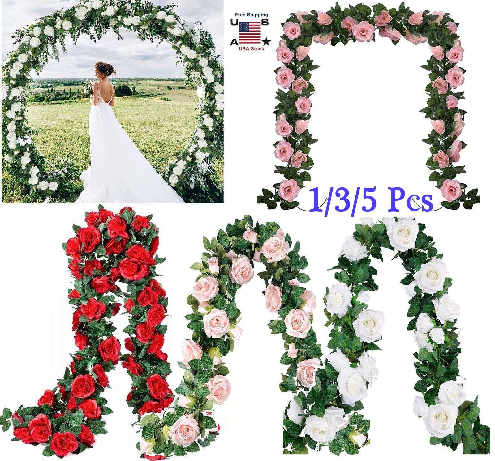 96″ Artificial Silk Rose Leaf Garland Vine Ivy Flower String Wedding Home Decors