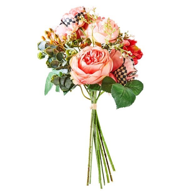 MacKENZIE CHILDS Peach Ranunculus & Rose BOUQUET courtly flowers 14″ NEW w tags