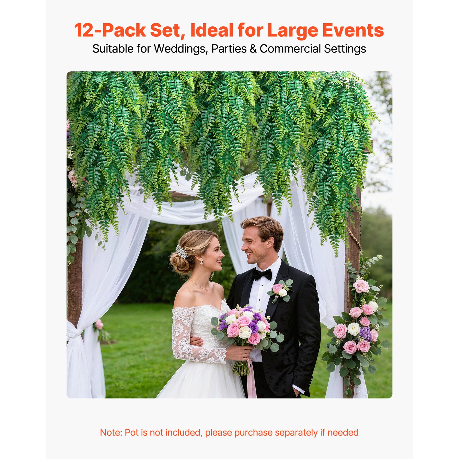 Uimoso 32″ Artificial Hanging Boston Fern Bush for Wall and Event Decor, 12 Pcs