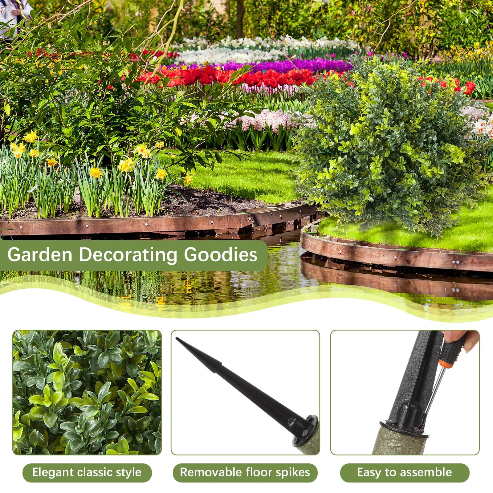 2 Pack 24″ Artificial Boxwood Topiary Ball Trees with Ground Spikes, UV Resis…