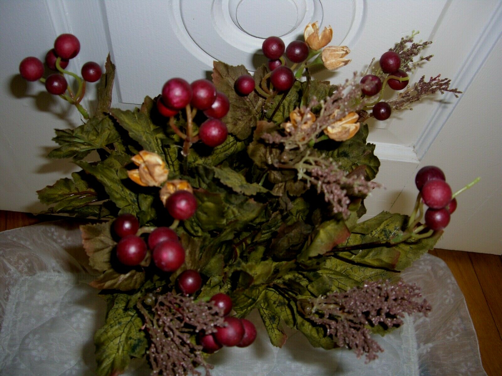 A Bunch of Silk Green Leaves/Red Grapes/Berries/22″ Tall
