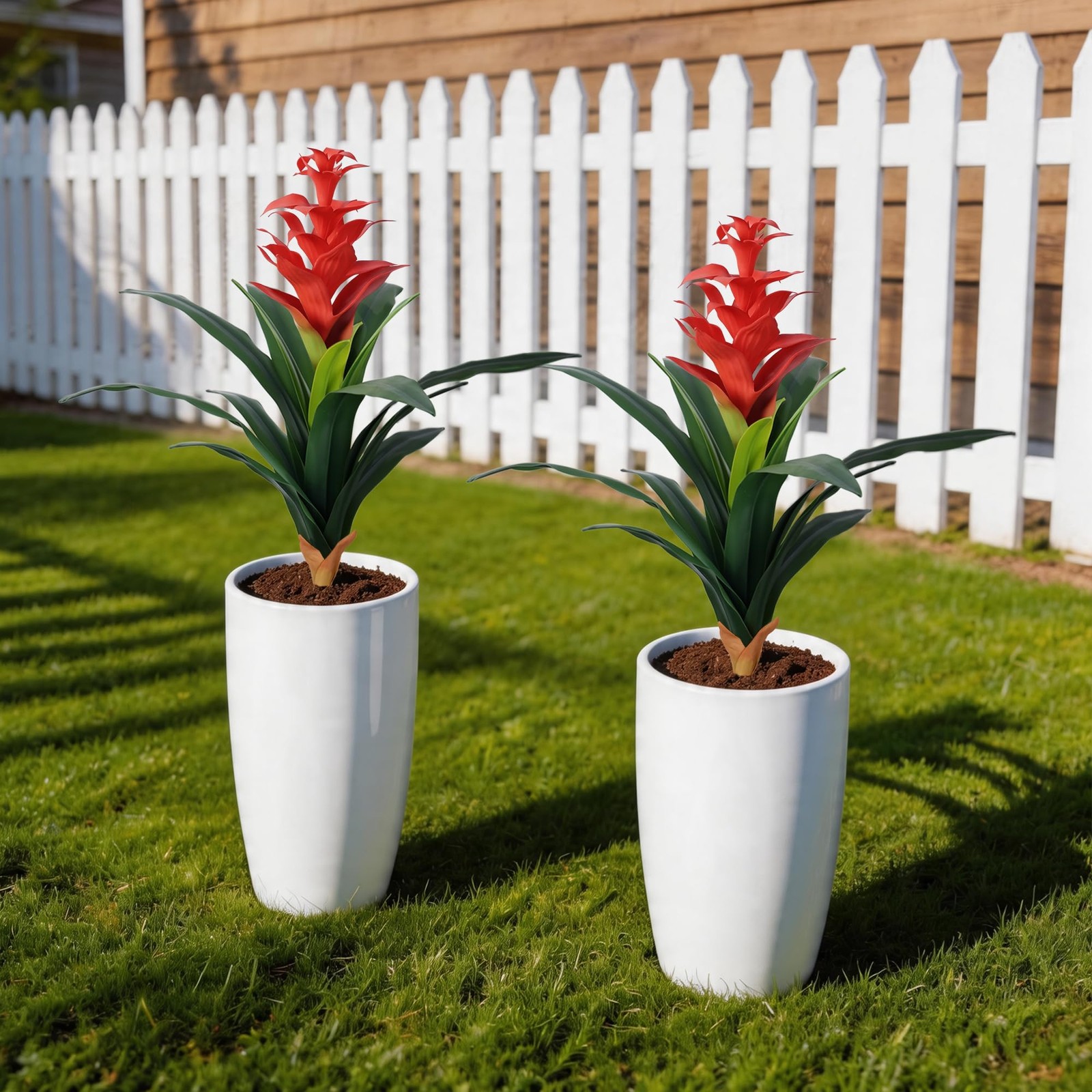 Ivydale Fake Flowers Plants for Outdoors, 2 Pcs 16.93″ Bromeliad Artificial F…