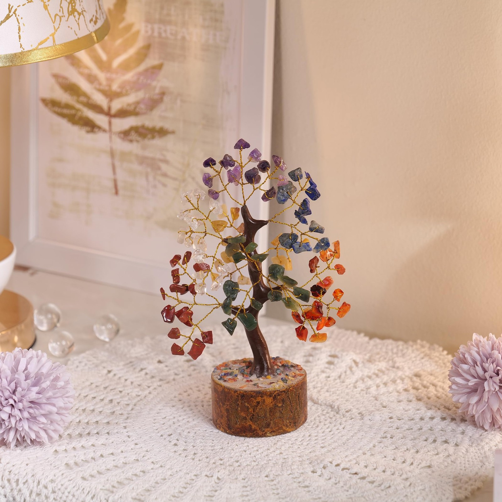 Chakra Tree of Life Crystals for Office Decor, Spiritual Gifts, Home Decor