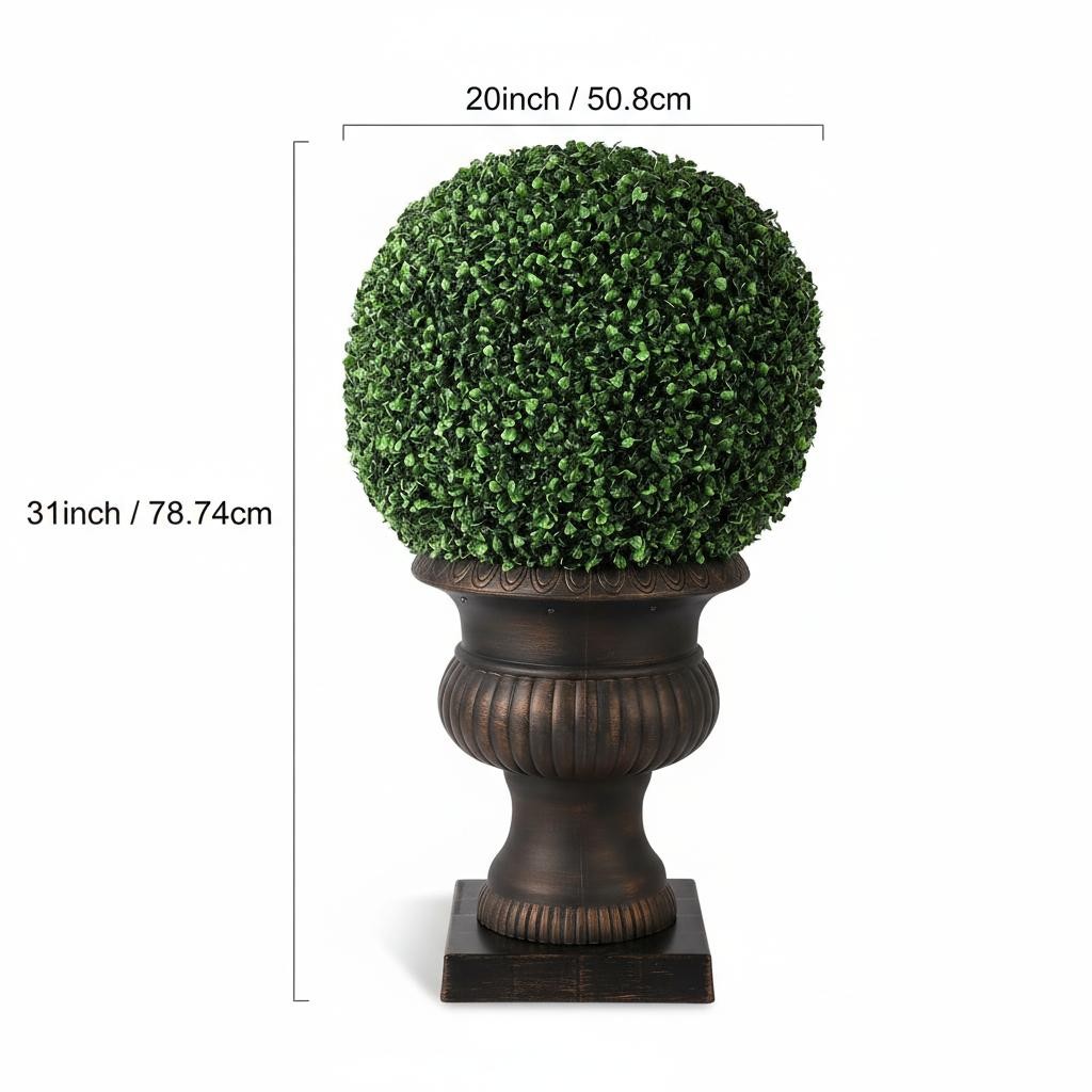 2 Pcs 20” Artificial Plant Topiary Ball with Light, All-Year Green Faux Boxwood
