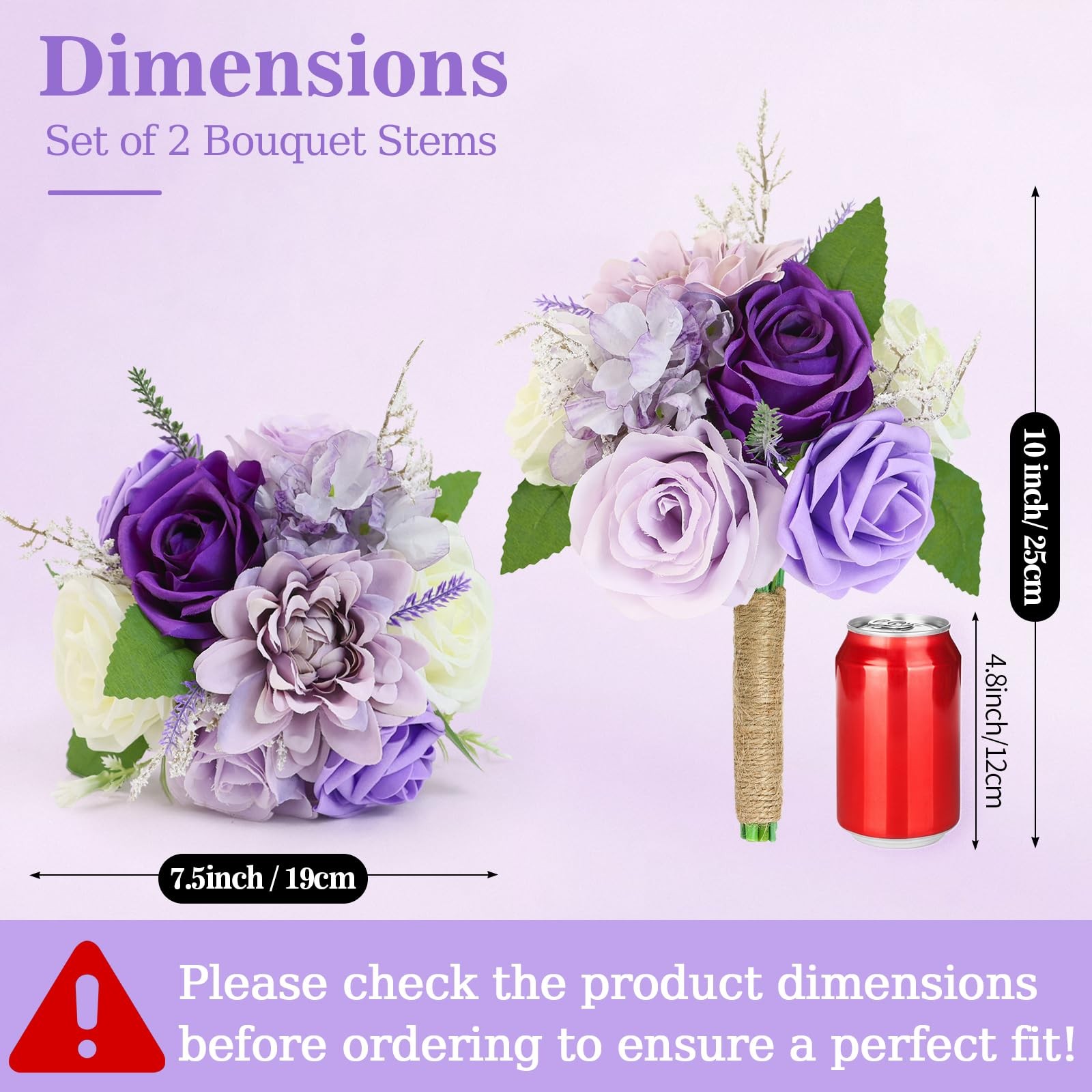 EMONONIA Artificial Bridesmaid Bouquets Set of 2 for Wedding – 7 inch Purple …