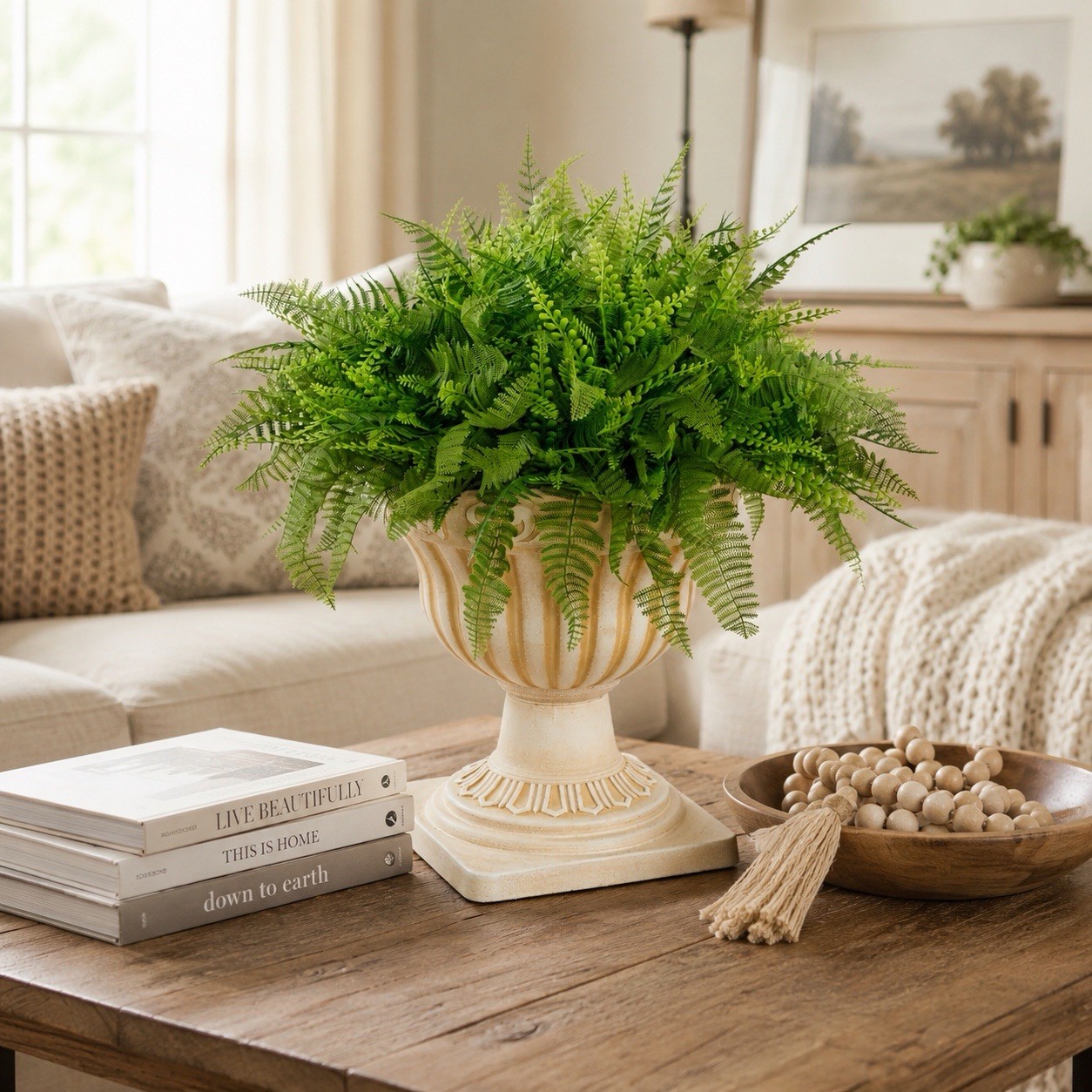 22” UV Artificial Fern in Decorative Urn Planter Indoor/Outdoor