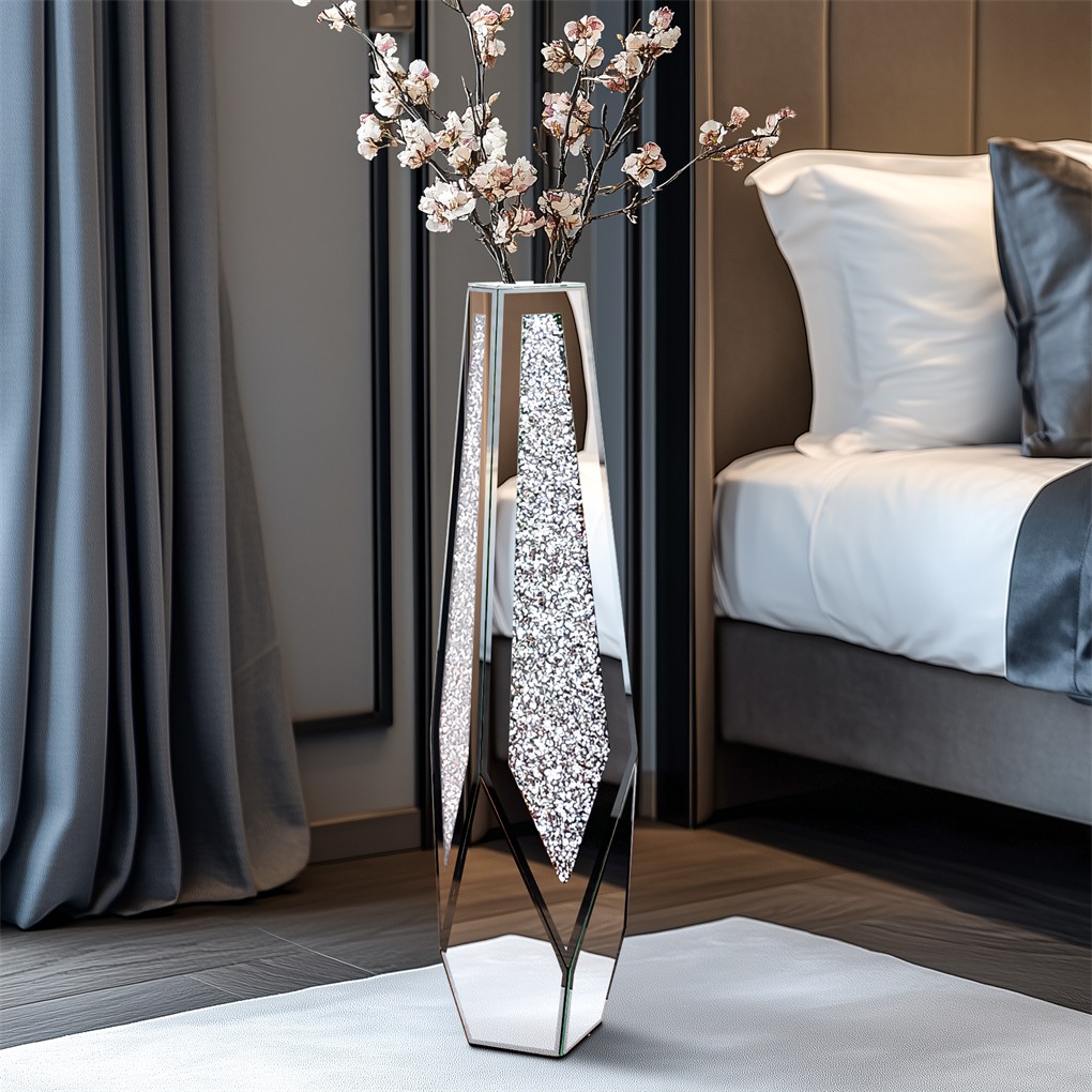 6 Style Sparkle Tall Crushed Diamond Floor Vase Luxury Mirrored Dried Flower Vas