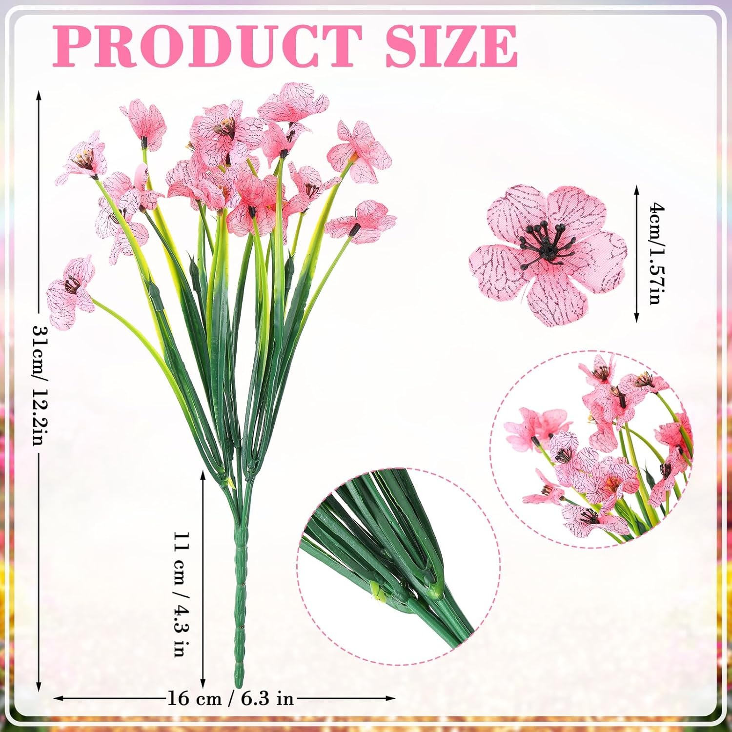 Pink Artificial Flowers 24 Pcs UV Resistant Silk Faux Outdoor Decoration
