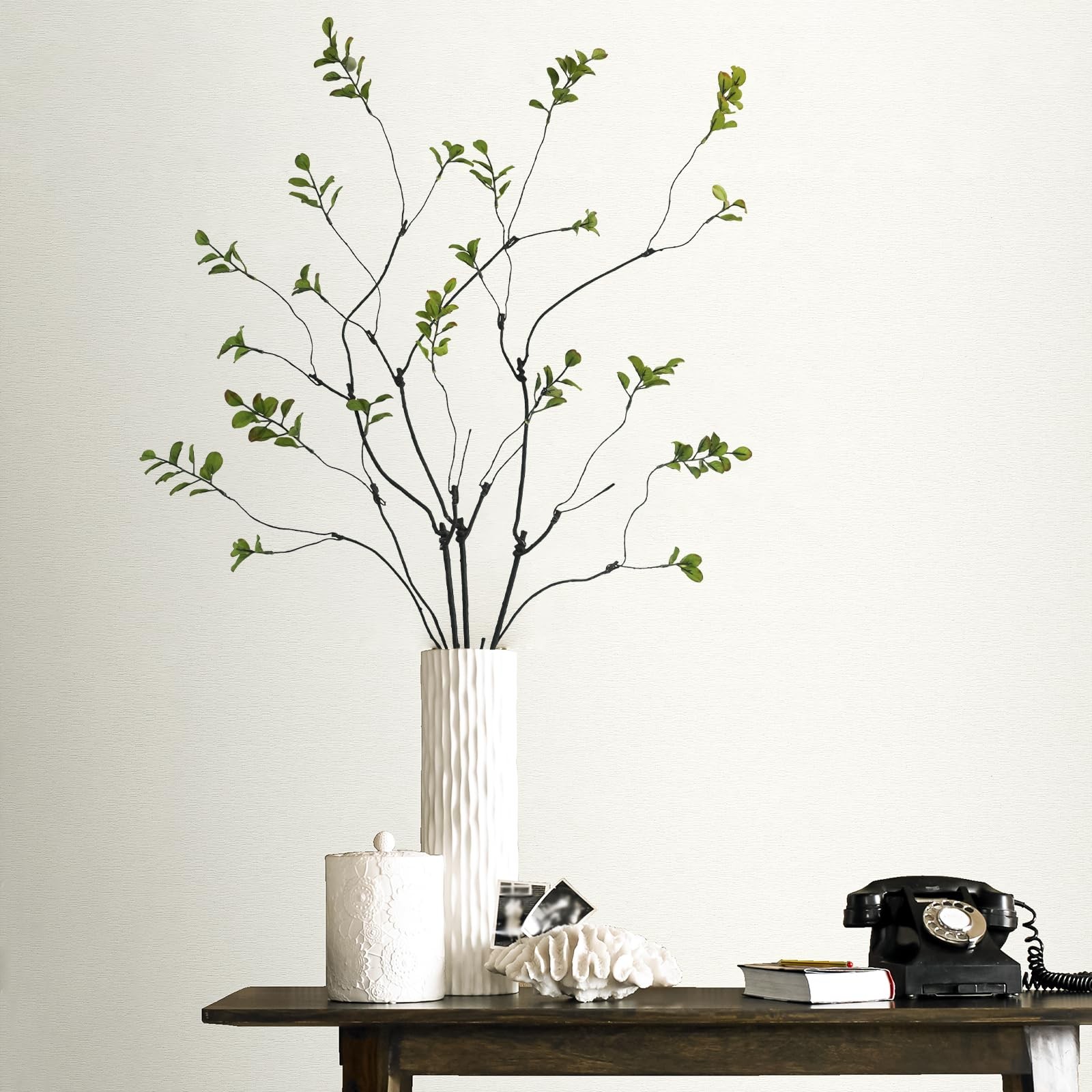 3 Pcs Faux Greenery Stems, 37″ Tall Fake Ficus Twig Stems Plants Artificial G…