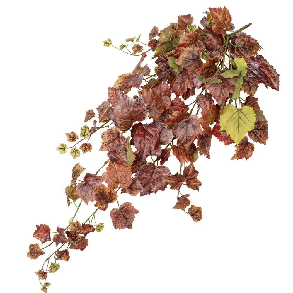 Real Touch Lifelike Burnt Red Artificial Grape Leaf 39″ Floral Bush