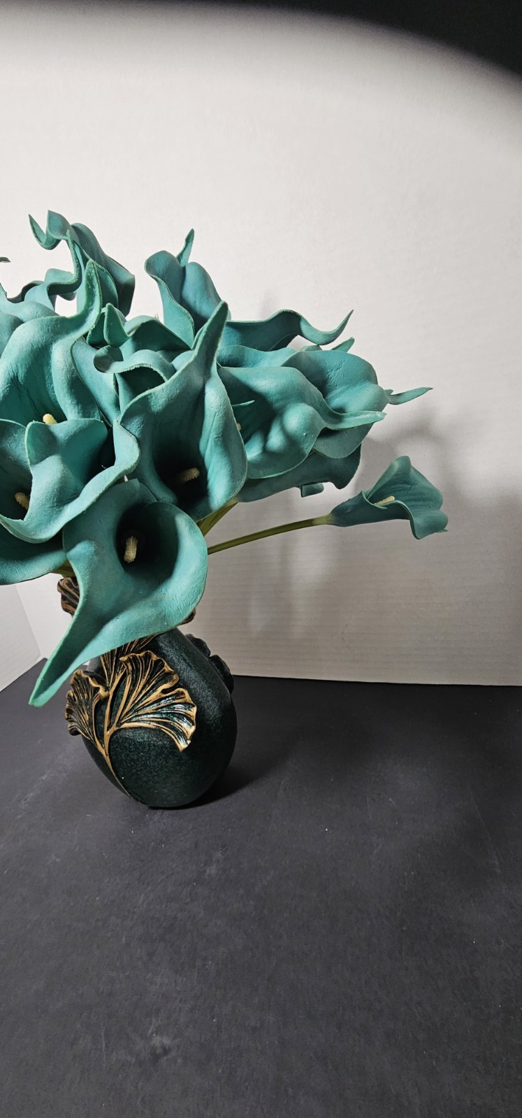Teal Calla Lily Artificial Flowers Bouquet Wedding Centerpiece Pretty Green Vase