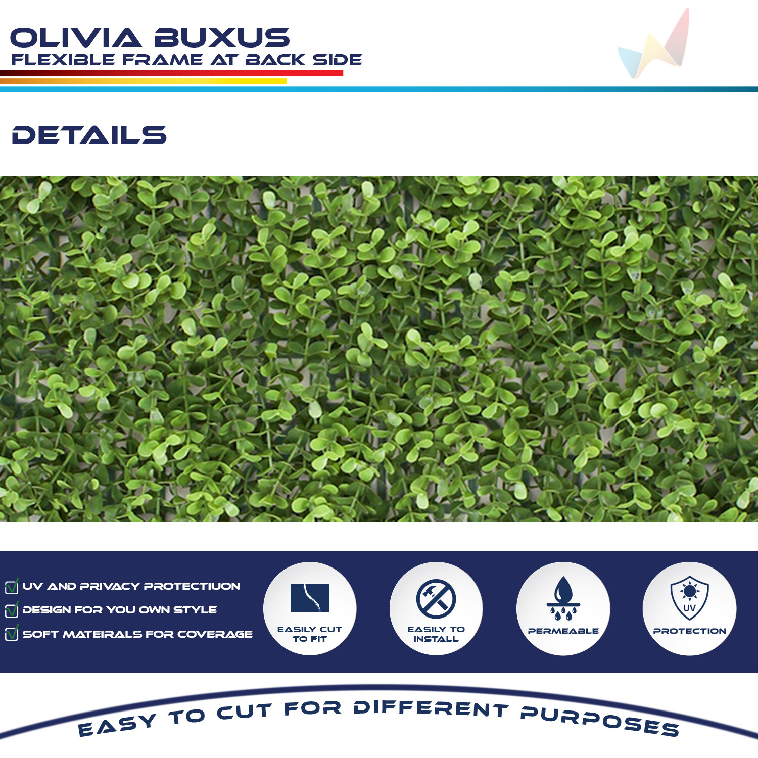 20″ Artificial Olivia Buxus Mat Wall Hedge Decor Privacy Panel for Home Office