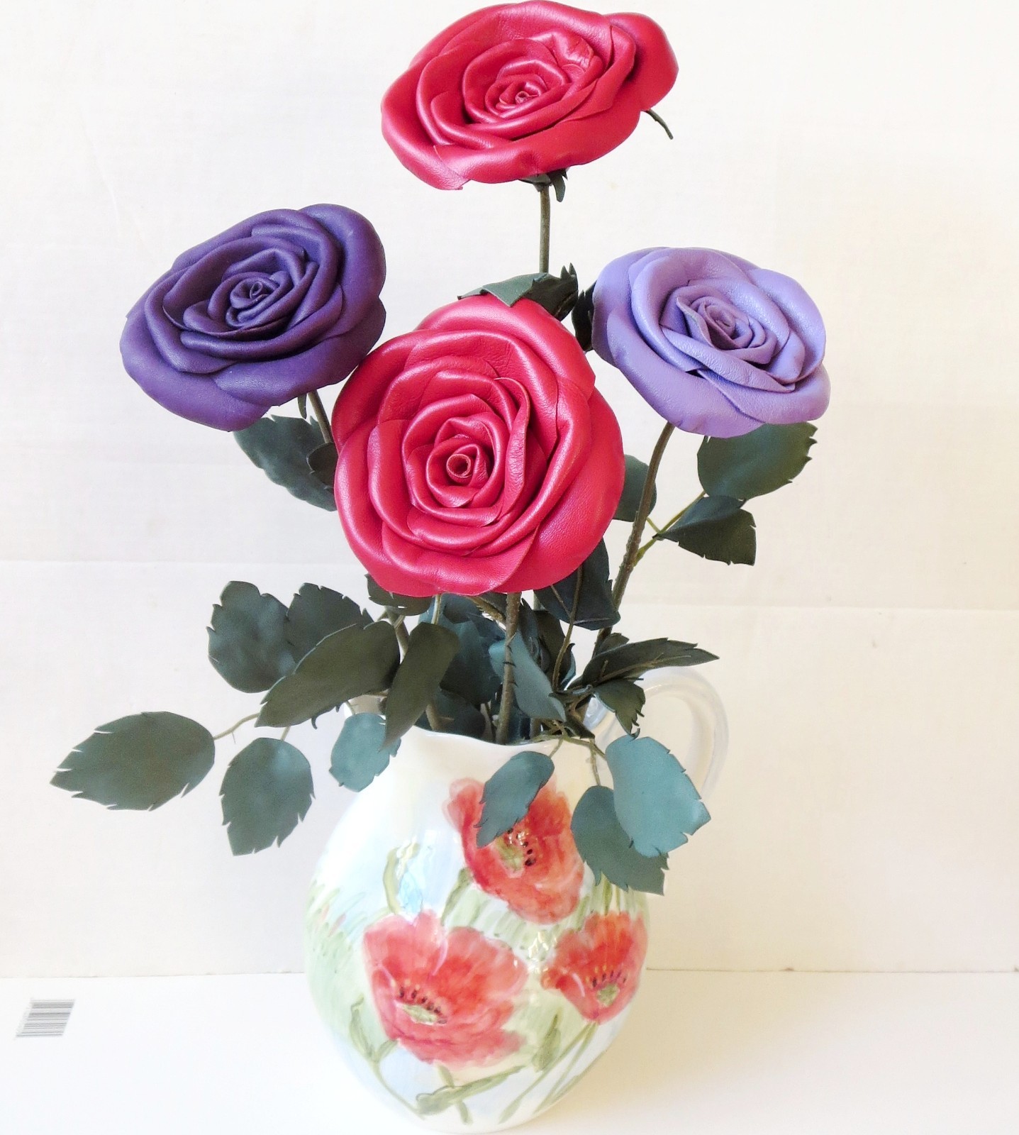 3rd Anniversary Wedding Gift Leather rose bouquet Long Stem white Flowers