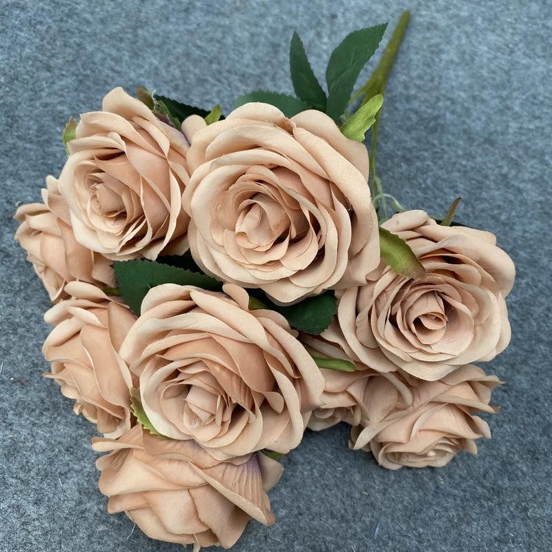 Artificial 9 Head Rose Bouquet Wedding Decoration Silk Flowers Photo Props