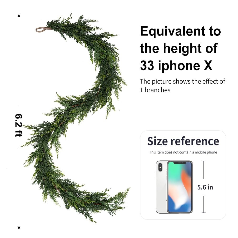 Christmas Cedar Garland,1Pcs 6ft Real Touch Cedar Pine Garland for Mantle Fir…