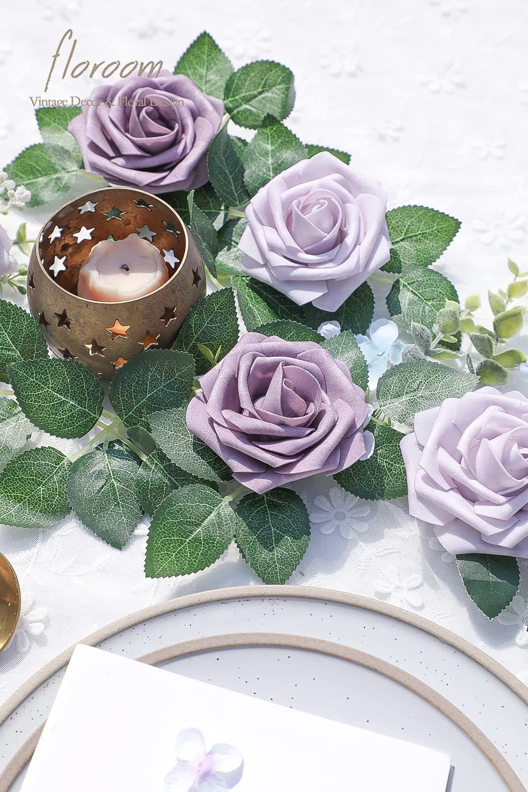 Artificial Flowers 25pcs 3″ Lavender Foam Roses with 8″ Stems – DIY Wedding