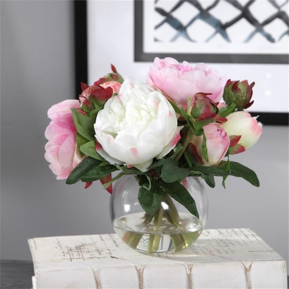 Uttermost Blaire Polyester and Iron Peony Bouquet in Lush Pink/Clear/Cream