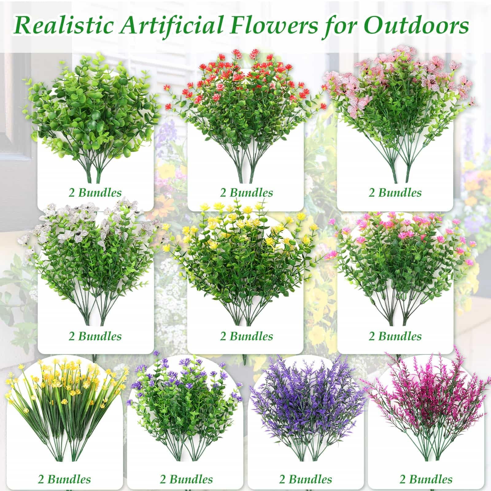 20 Bundles Realistic Artificial Flowers for Outdoors, UV Resistant No Fade Fa…
