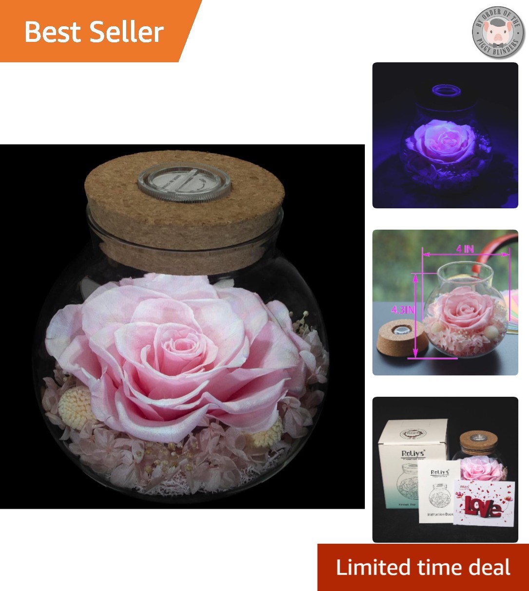 Charming Pink Preserved Rose with LED Light in Glass Bottle – Gift of Love