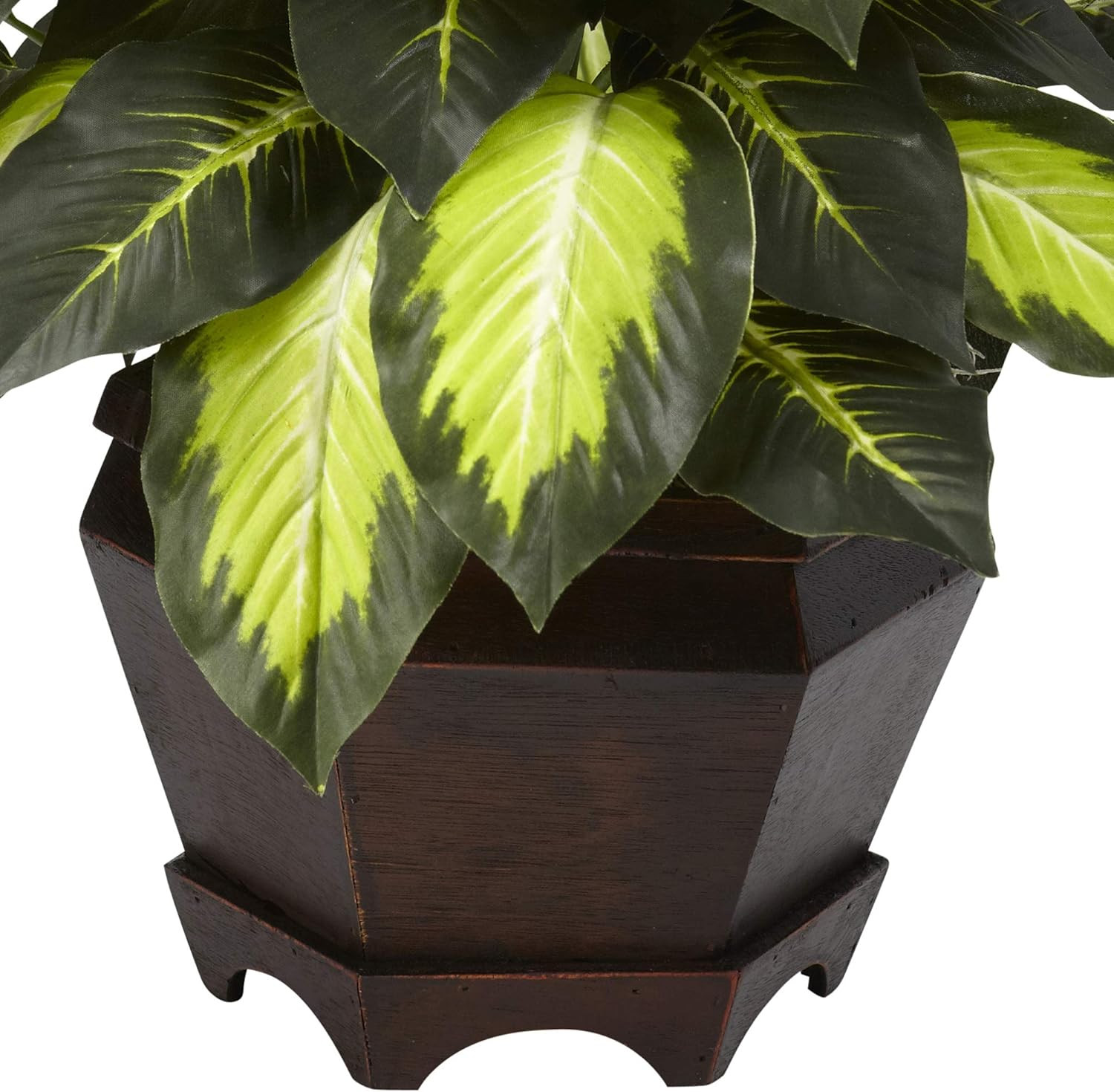 22″ Faux Triple Golden Dieffenbachia Plant in Decorative Wood Planter