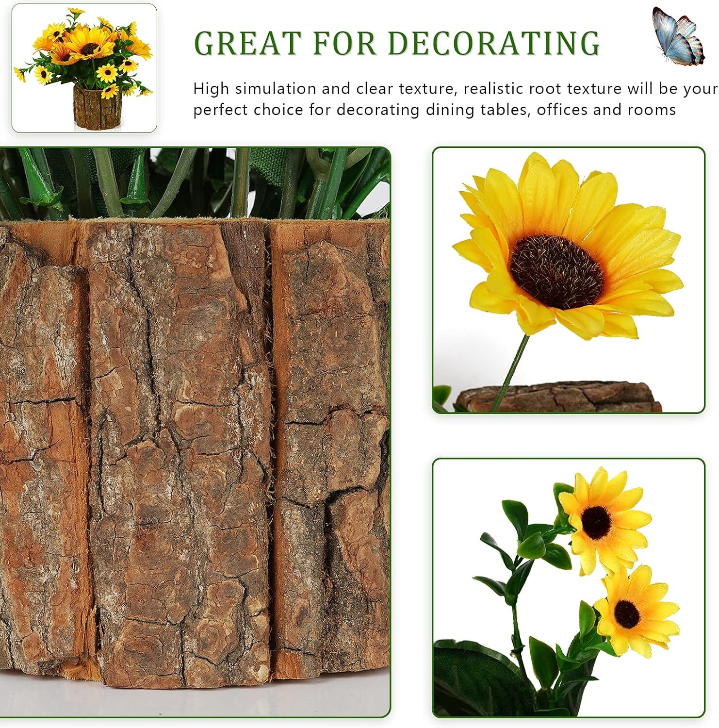 Artificial Flowers Fake Silk Sunflower Flower in Planters Flower Vase Yellow