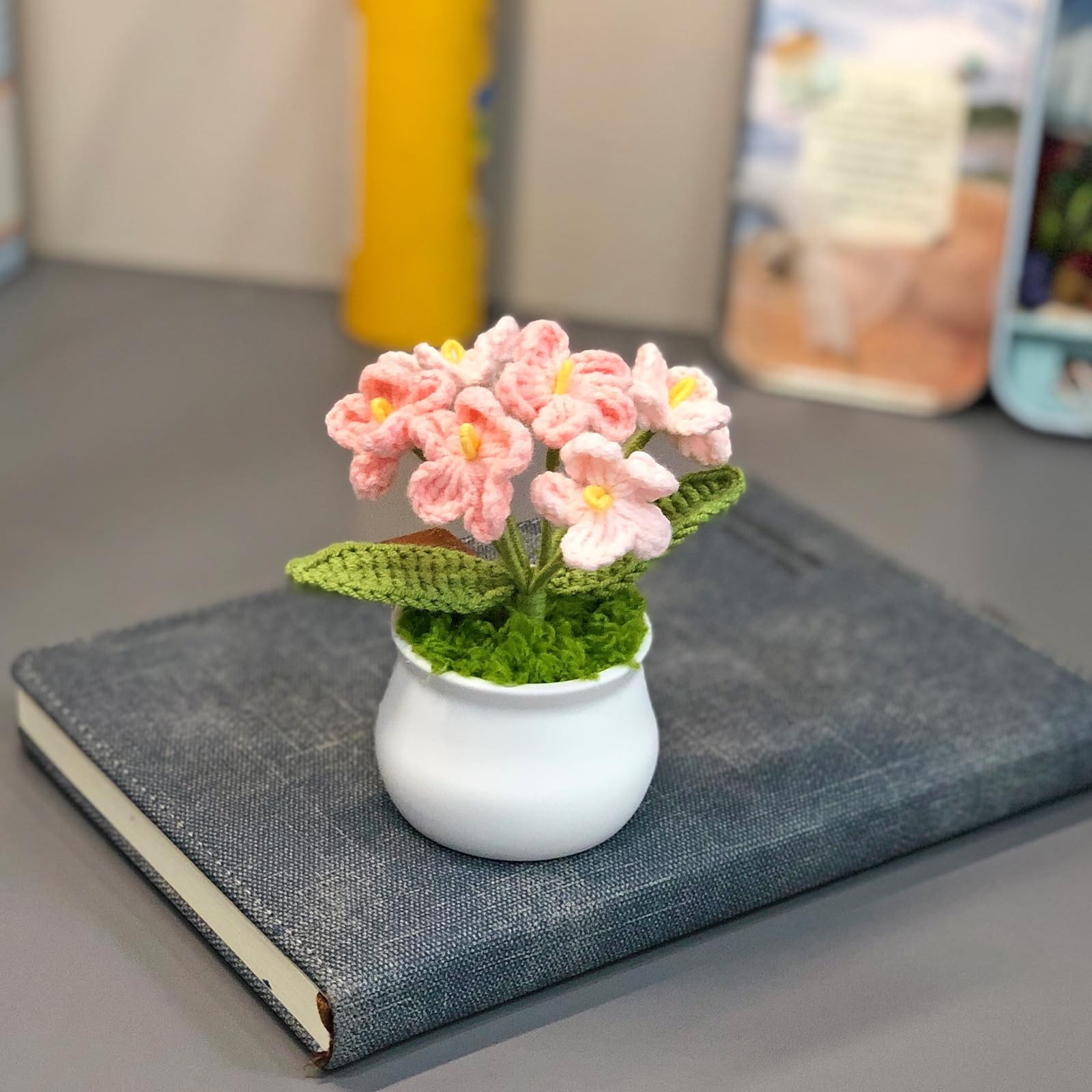 Pink Gradient Myosotis Crochet Flower Cute Mom Valentine Teacher Desk Decor