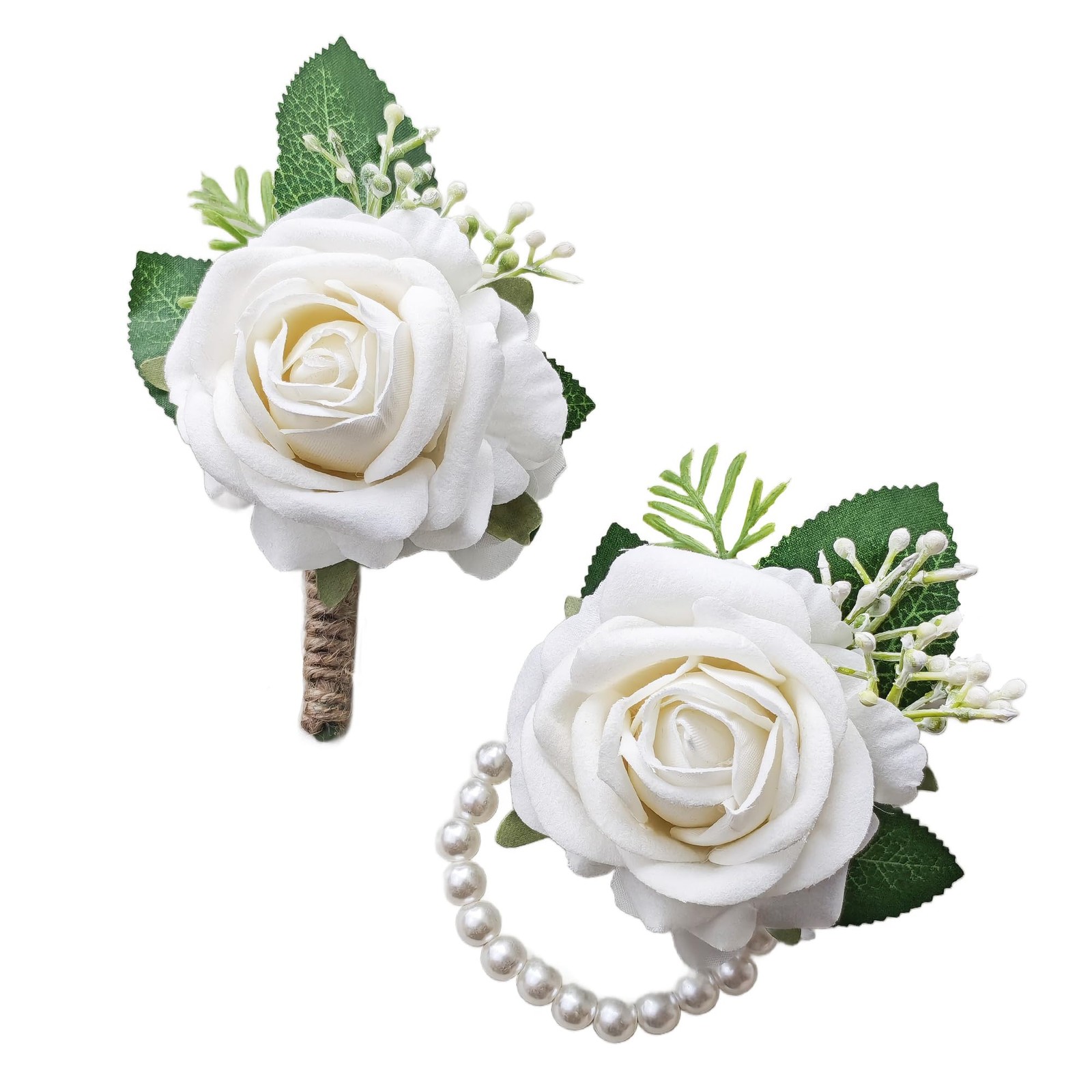 Ivory Rose Corsage and Boutonniere Set Wristlet Corsage for Bride Bridesmaids…