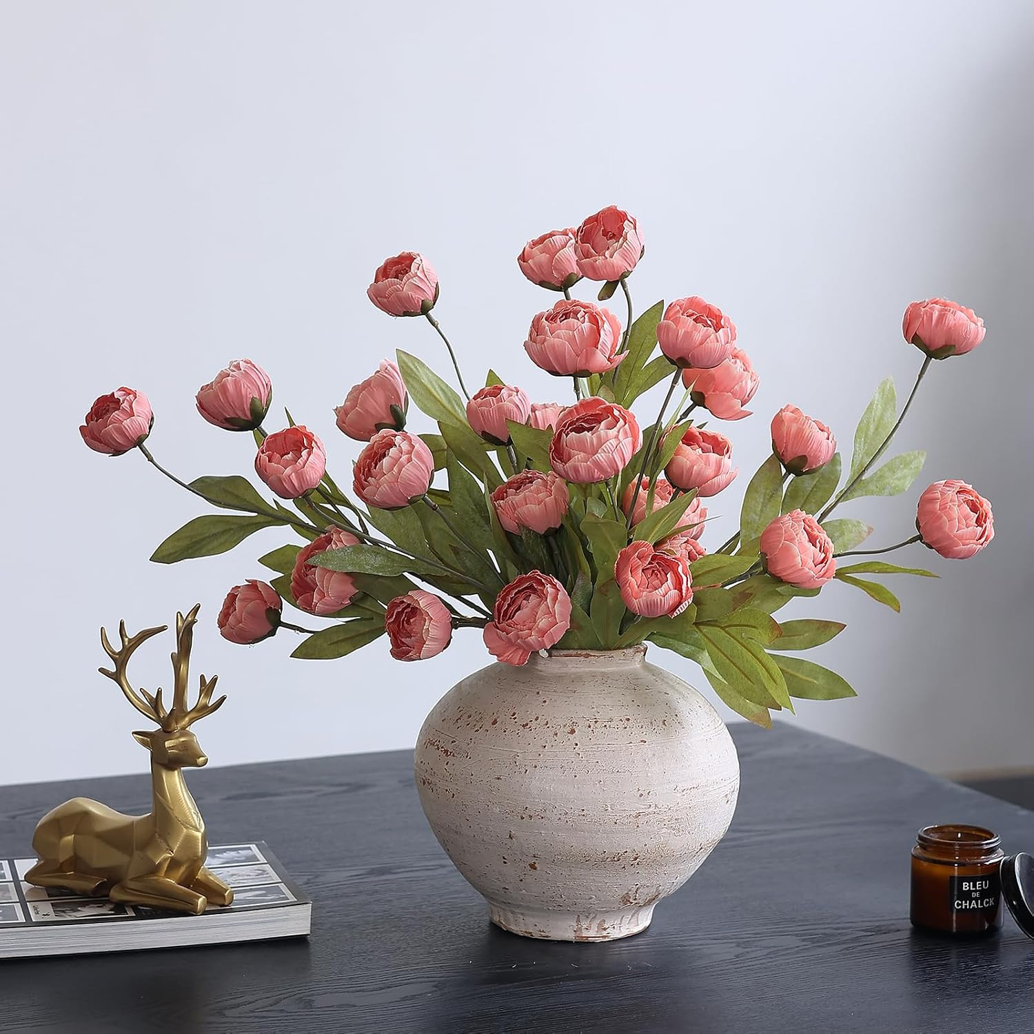 12 Pcs Faux Silk Peony Artificial Flowers for Vase -27″, Bulk Fake Peonies Branc