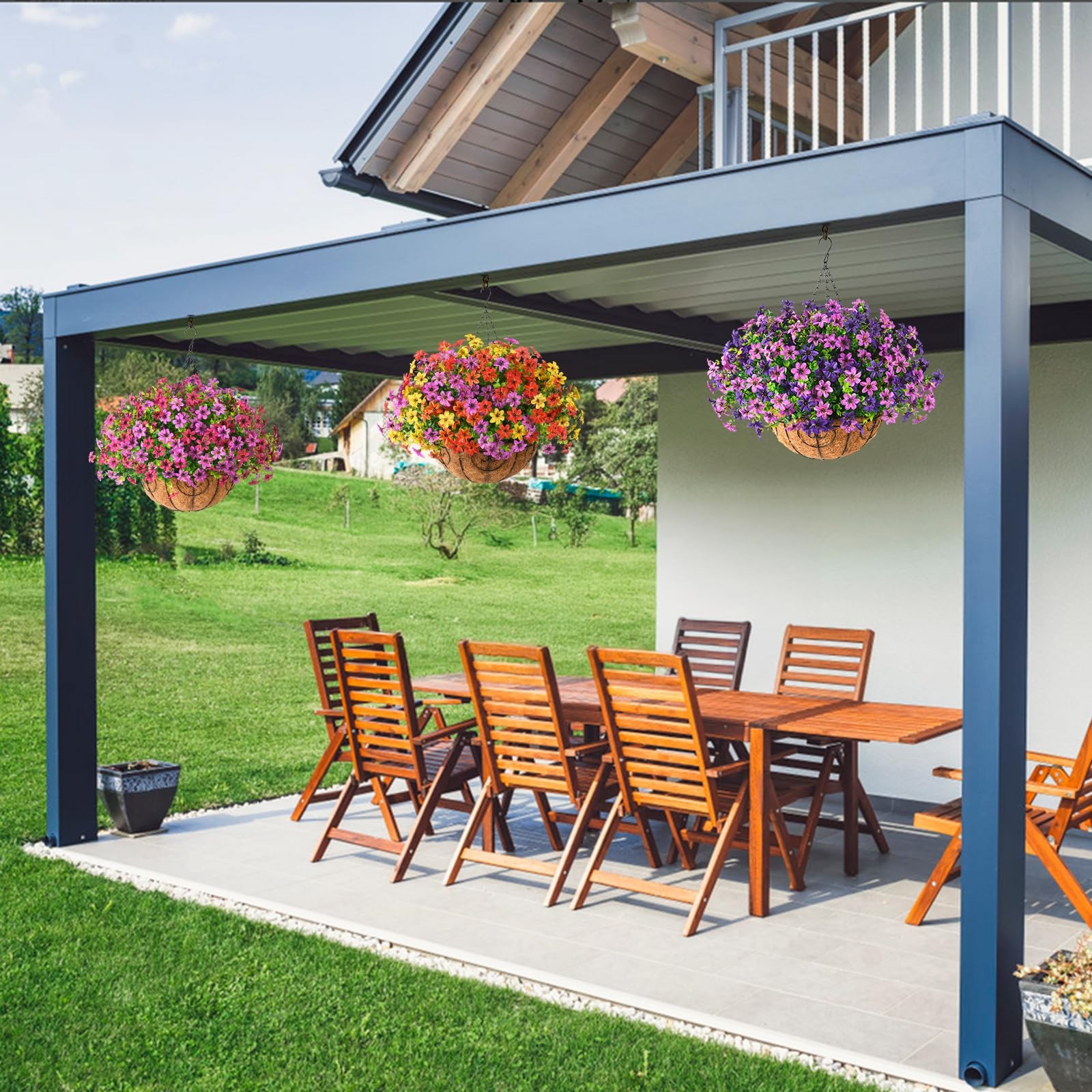 Artificial Flowers Fake Hanging Basket for Outdoor Spring Summer Decoration, …