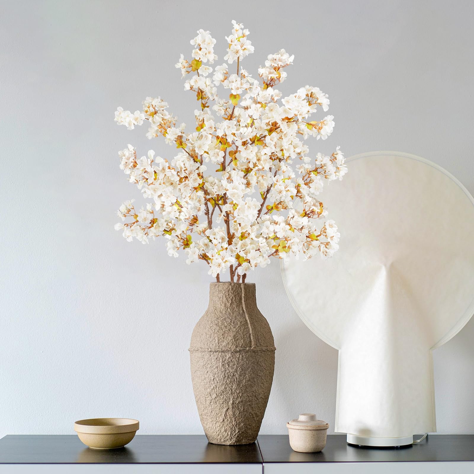 4 Pieces White Cherry Blossom Branches, 39.3″ Silk Faux Cherry Blossom Flower…