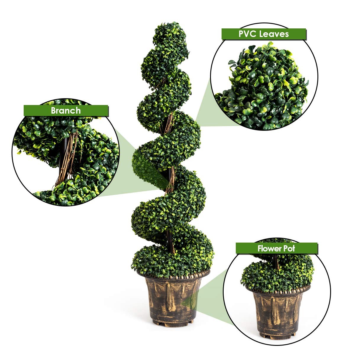 4 Ft Artificial Boxwood Spiral Topiary Tree, Fake Greenery Plants for Porch Home