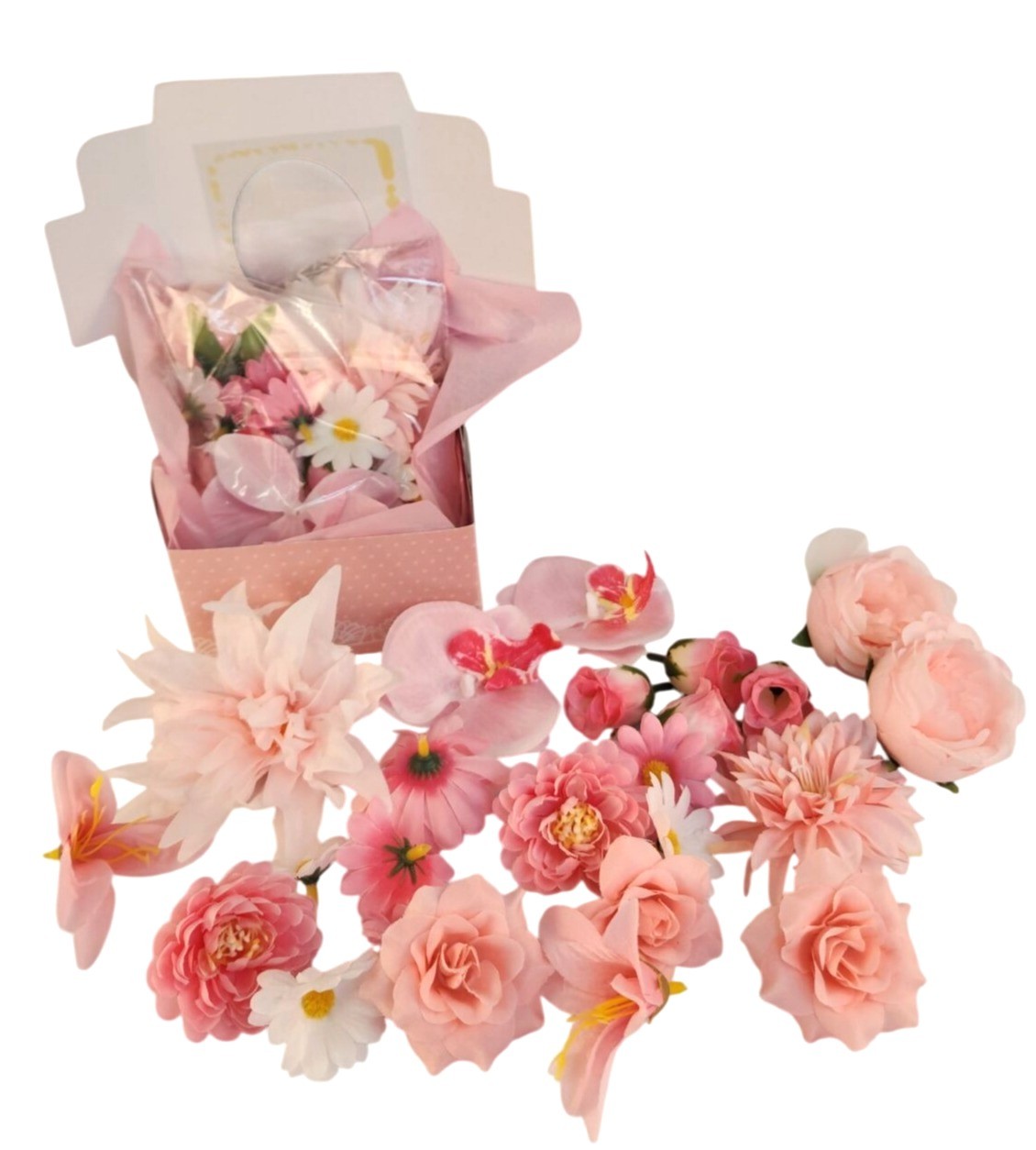 25 Pink Artificial Flower Heads for DIY Crafts – Roses, Daisies, Orchids