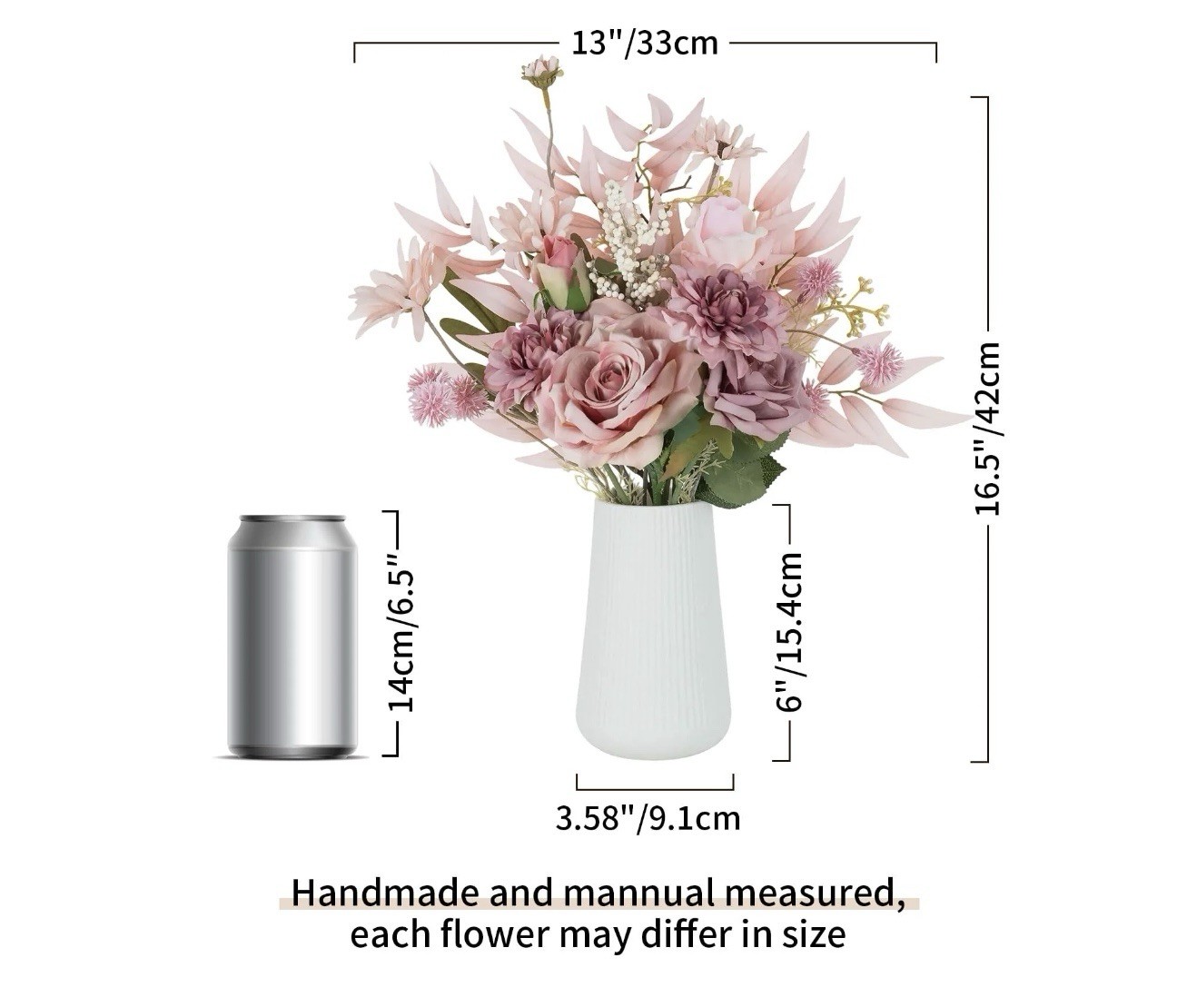 Nuptio Fake Flowers in Vase Centerpieces: Artificial Faux Flower in Ceramic Vase
