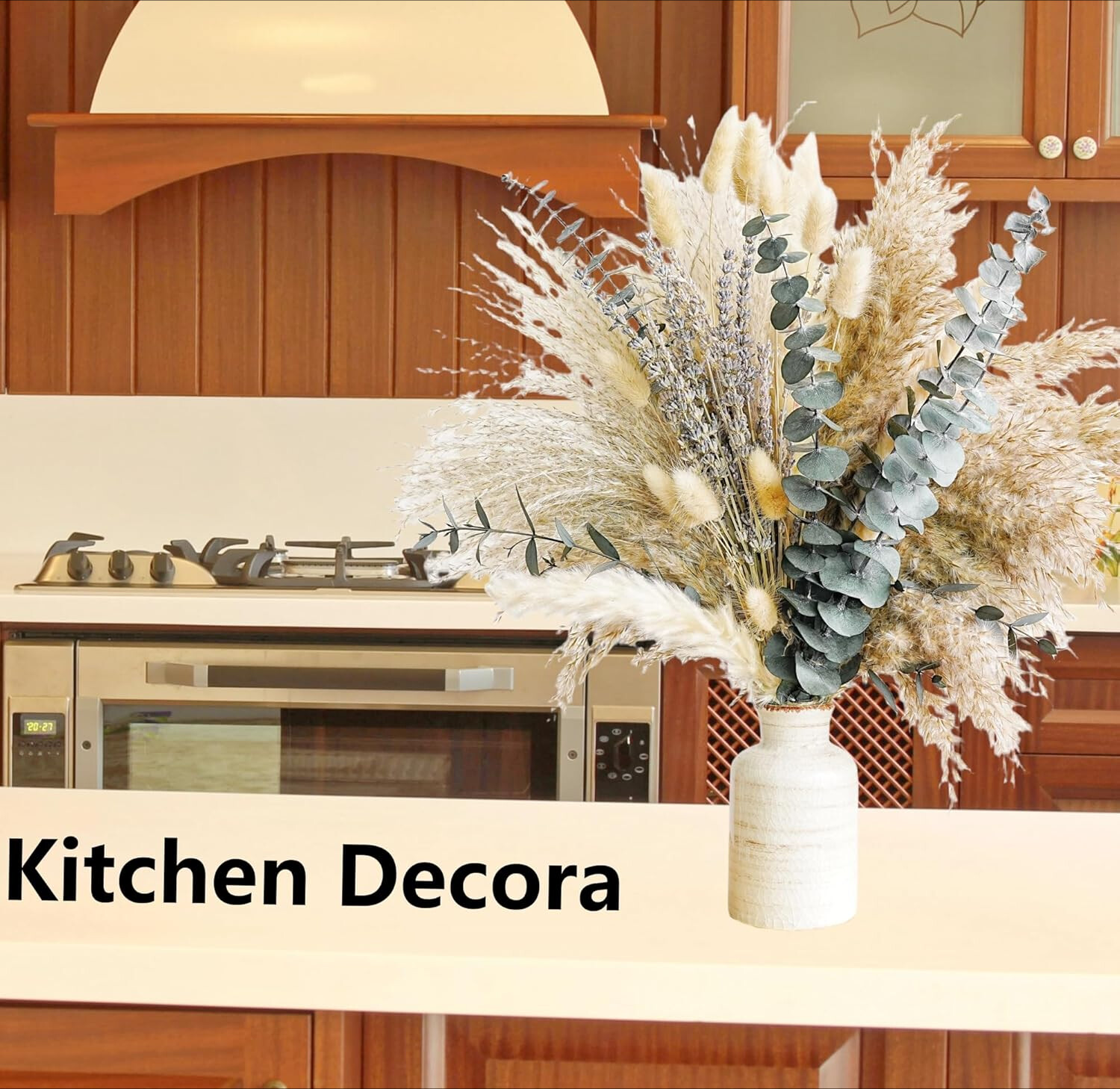 Green Pampas Grass Bohemian Bouquet -Lavender and Tree Trunk Flower Arrangement