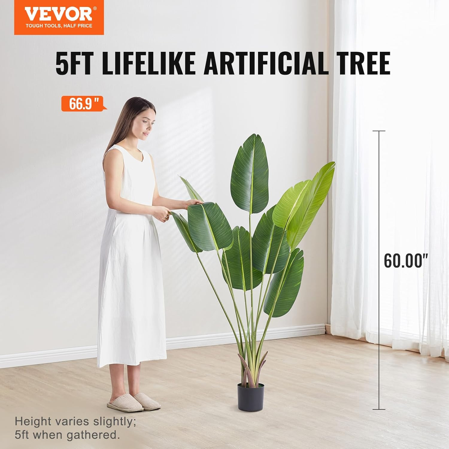 Artificial Bird of Paradise Tree, 5 FT Tall Faux Plant, PE Material & Anti-Tip T
