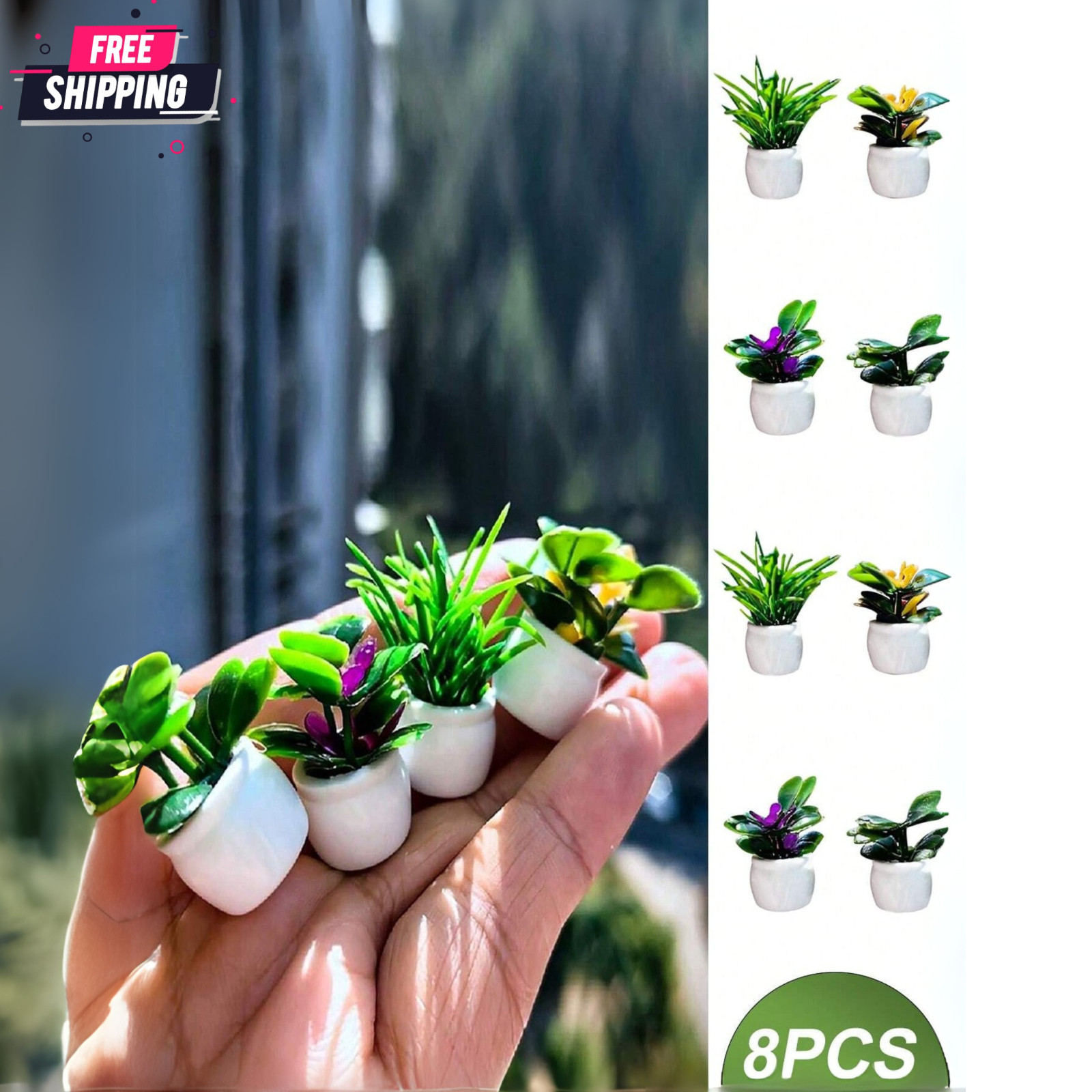 4pcs Mini Potted Plants Statue Tiny Artificial Plant Bonsai for Miniature Garden