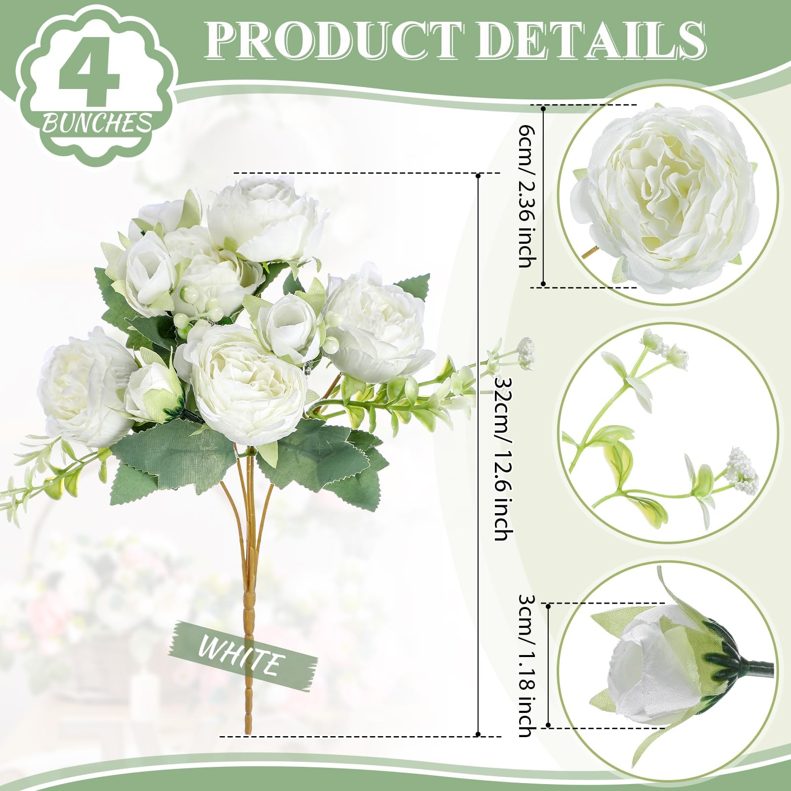 4 Bundles Peonies Artificial Flowers Faux Peonies Wedding Artificial Flower B…