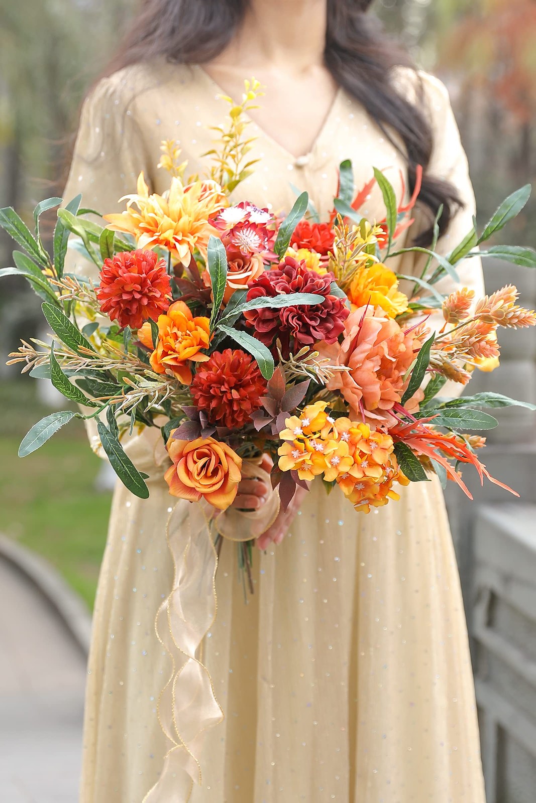 Artificial Flowers Orange Burgundy Fall Fake Flowers for DIY Table Centerpiec…