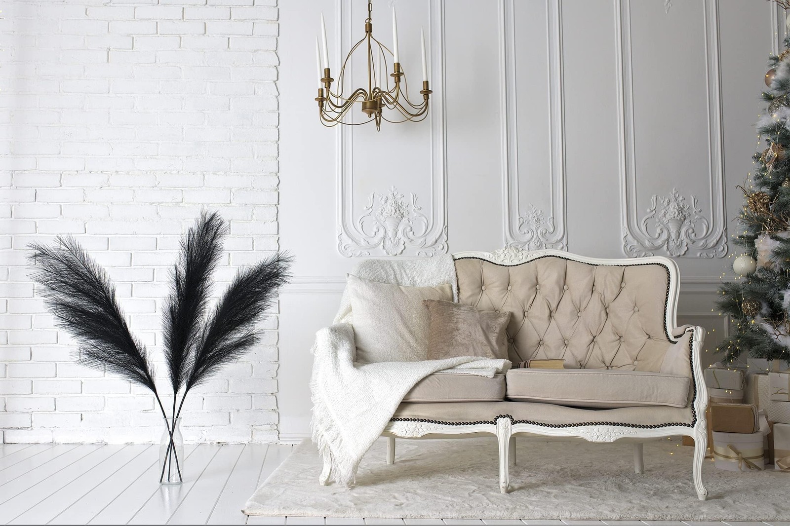 43” Black Pampas Grass Decor Tall 3PCS Living Room Artificial Pompas Vase