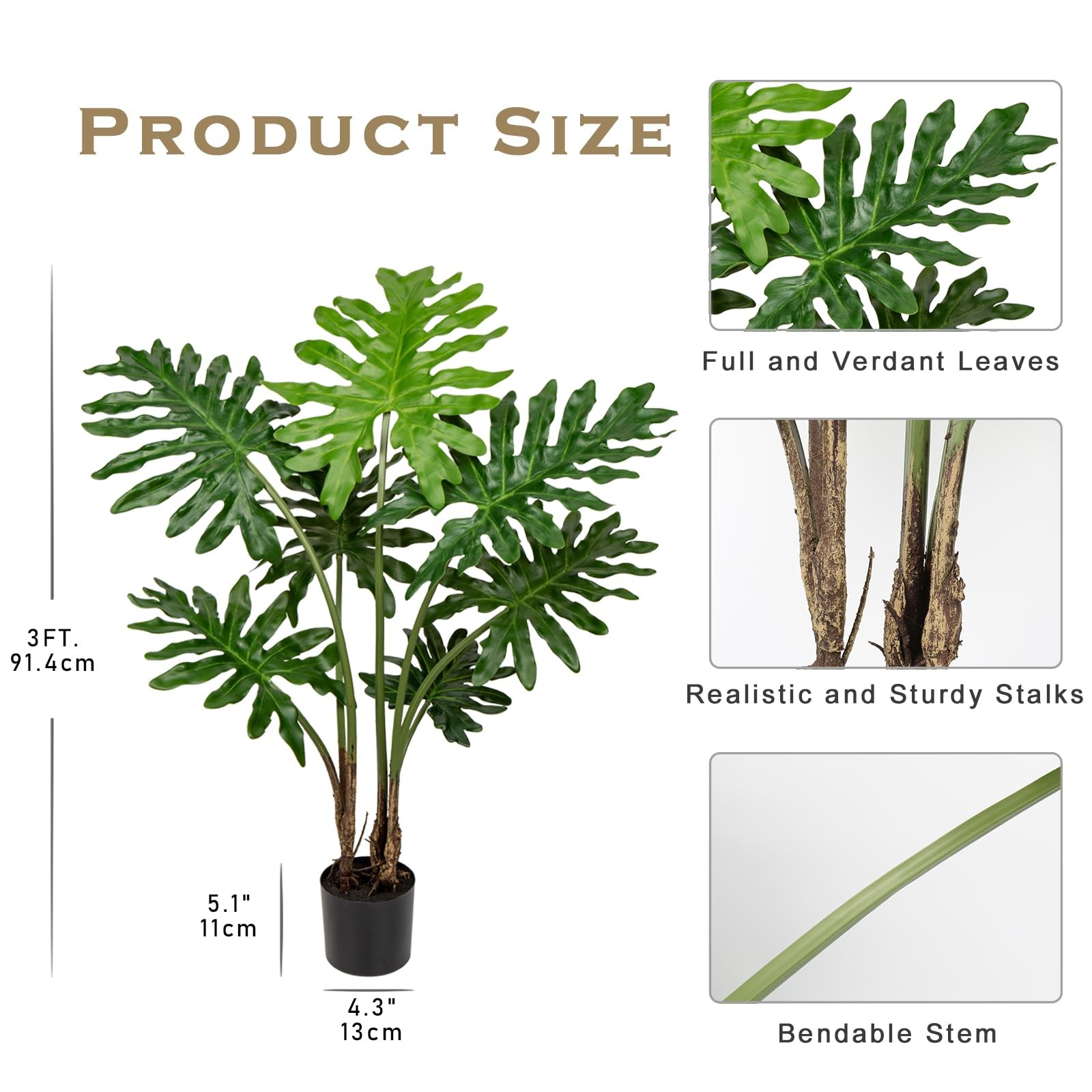 Artificial Tree Philodendron Plant 3FT Tall Faux Monstera Indoor Trees Fake T…
