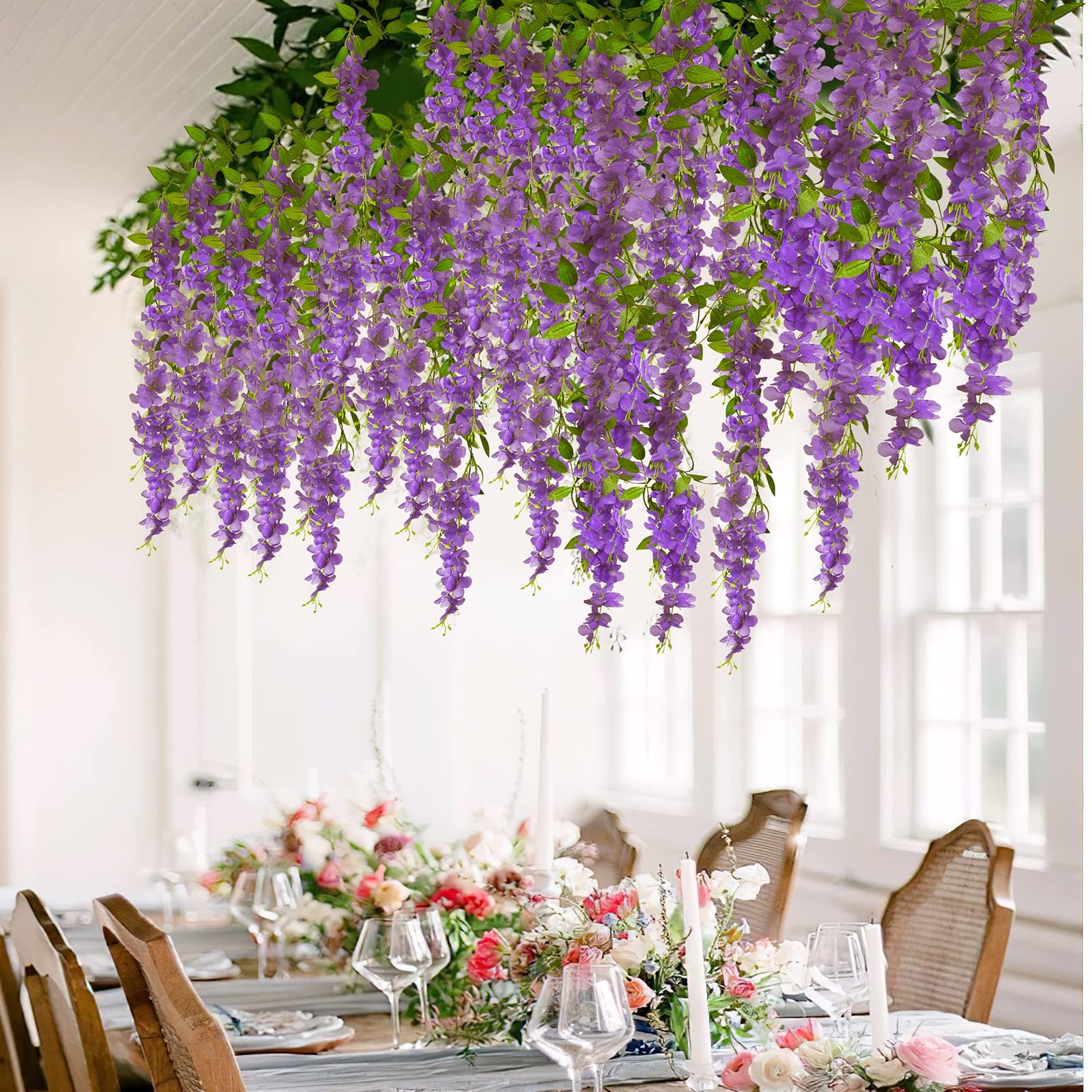2 Pcs Wisteria Hanging Flowers Vines Purple Wisteria Flowers Vine Garland Art…